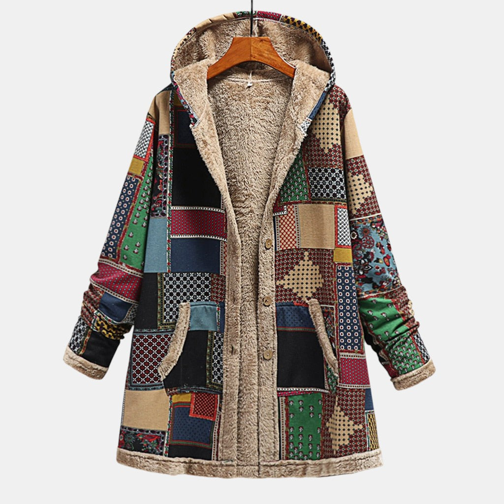 Autumn | Women's Earthy Patchwork Cozy Hooded Jacket