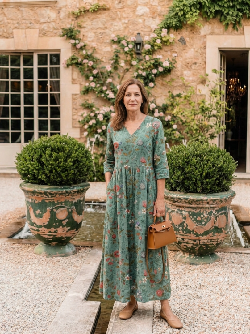 Marina | Women's Relaxed Floral V Neck Three Quarter Sleeve Maxi Dress