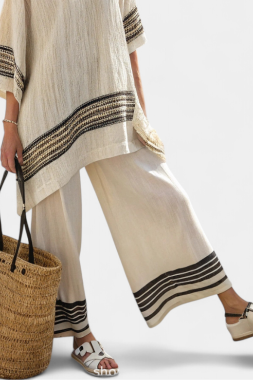 Mariella | Women's Longline Relaxed Elegant black striped top and fluid trousers