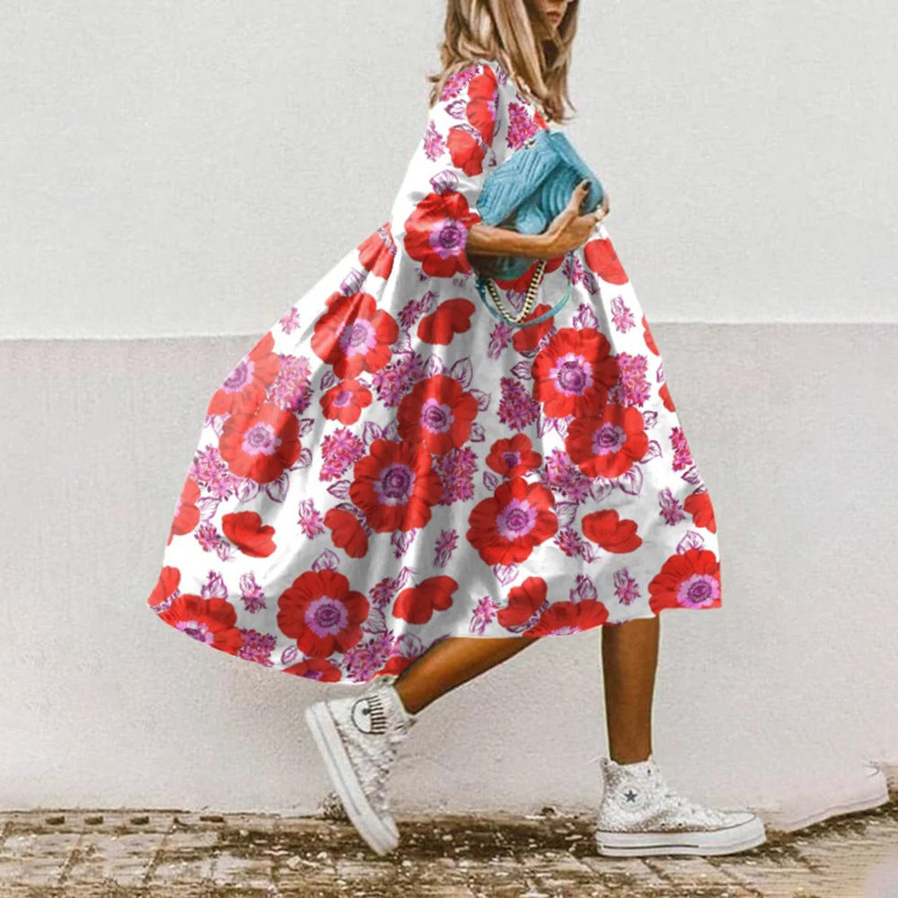 Levoire | Women's Chic Floral Paisley Print Midi Dress with Three-Quarter Sleeves
