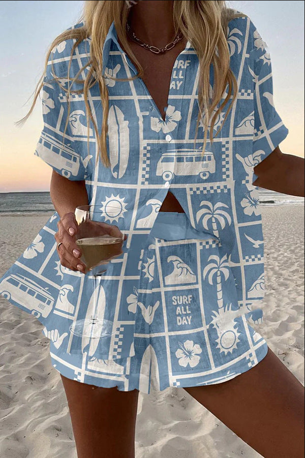 Trenara | Women's Relaxed Short Set with Caravan Print.