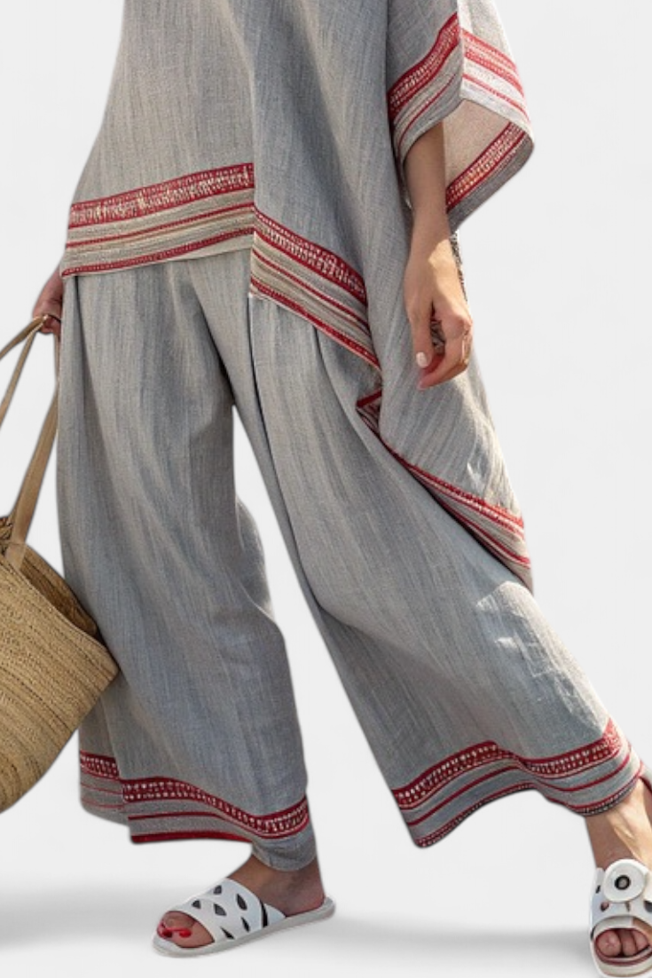 Rossella | Women's Longline Relaxed sophisticated asymmetric blouse and wide-leg ethnic trousers