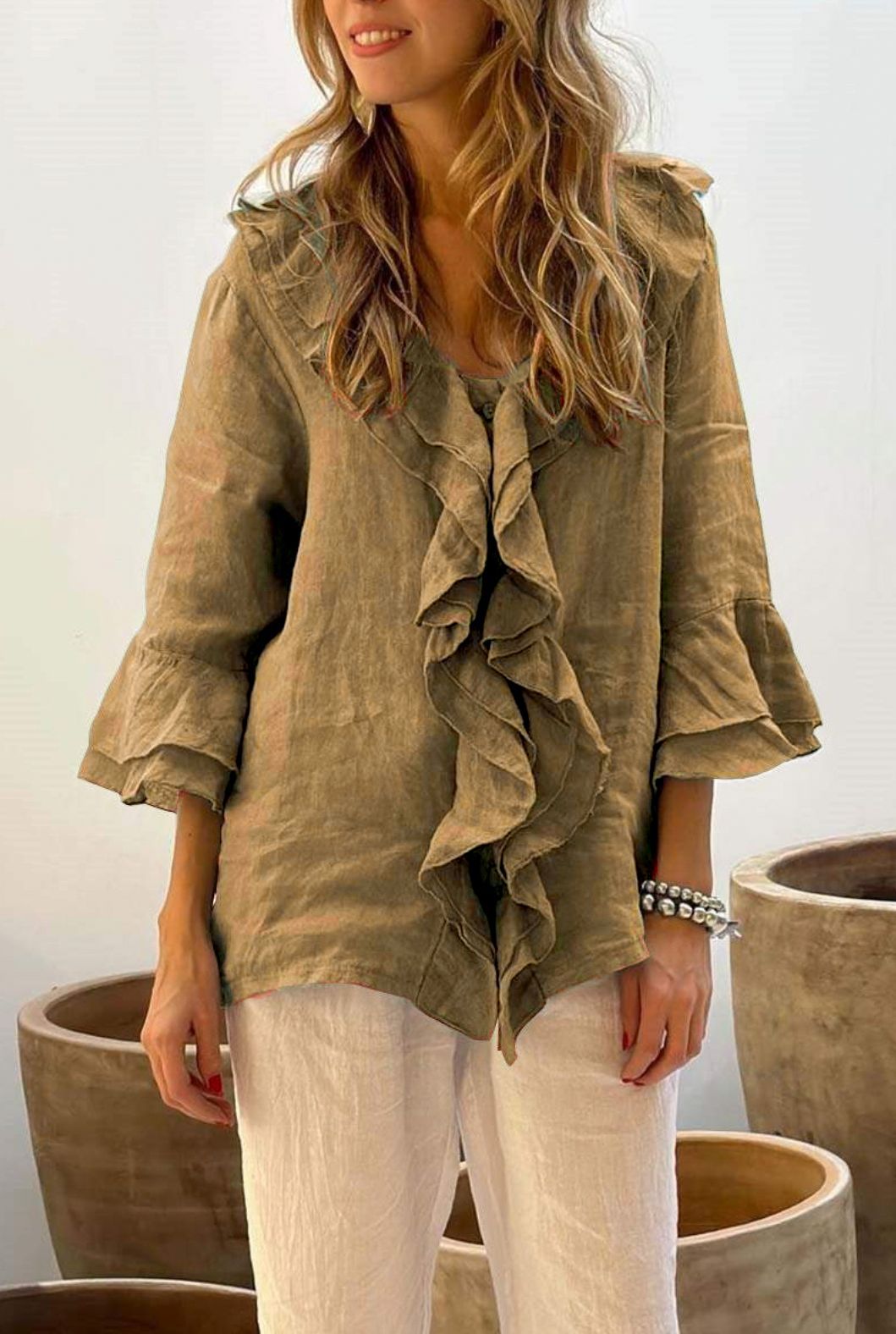 Cherry | Women's Longline Relaxed Stylish Ruffled Blouse