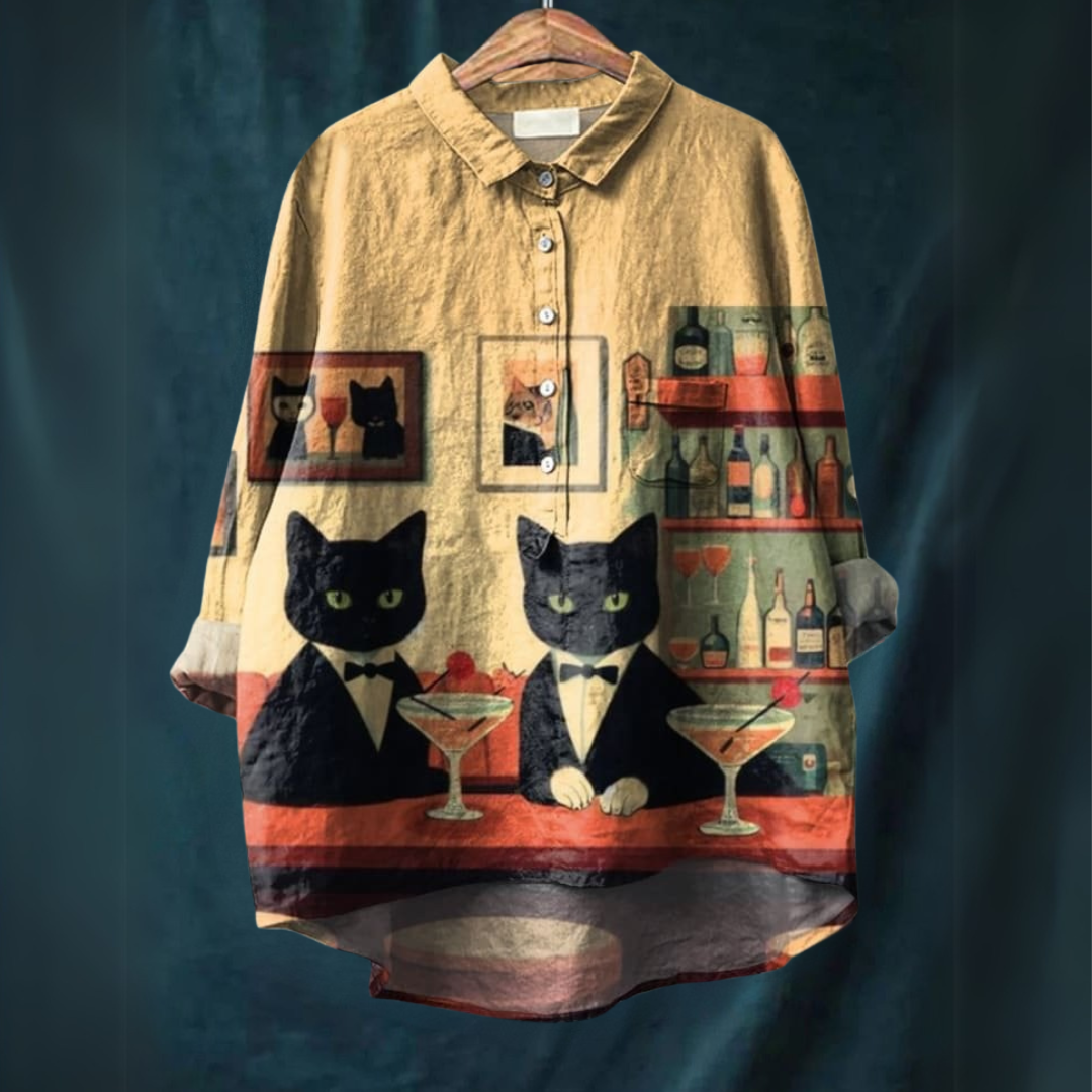 Lucy | Women's Longline Cat Art Shirt