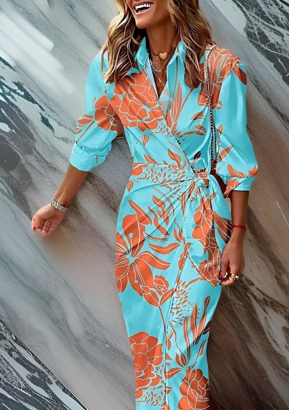 Christiana | Women's Cross-Over Printed Midi Dress