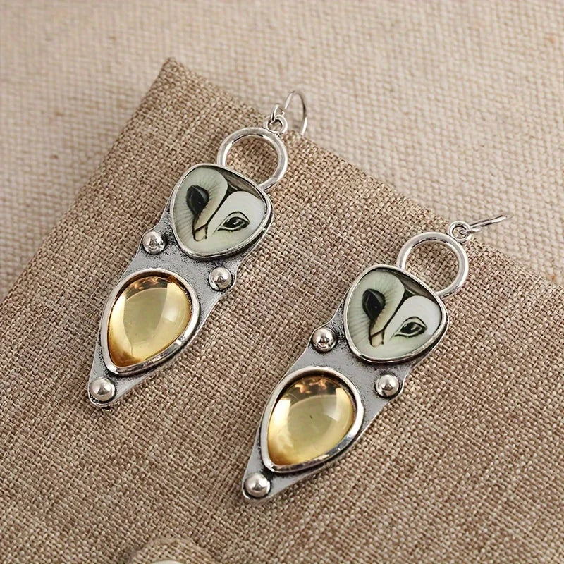 Boho Owl Drop Earrings, Hypoallergenic Design for Sensitive Ears