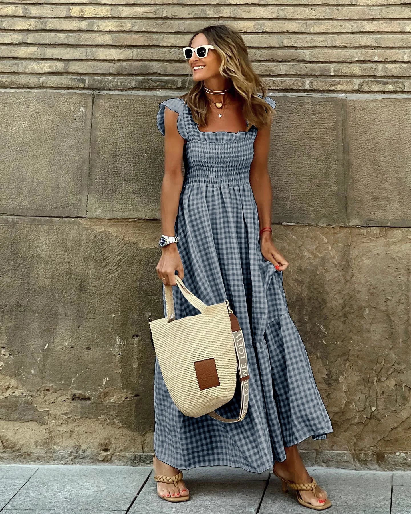 Mila | Women's Retro Checkered Maxi Dress