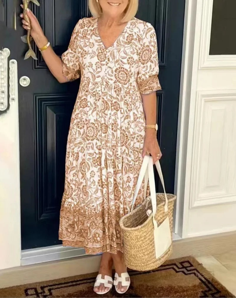 Cathy | Women's Elegant Floral Maxi Dress with V-Neck