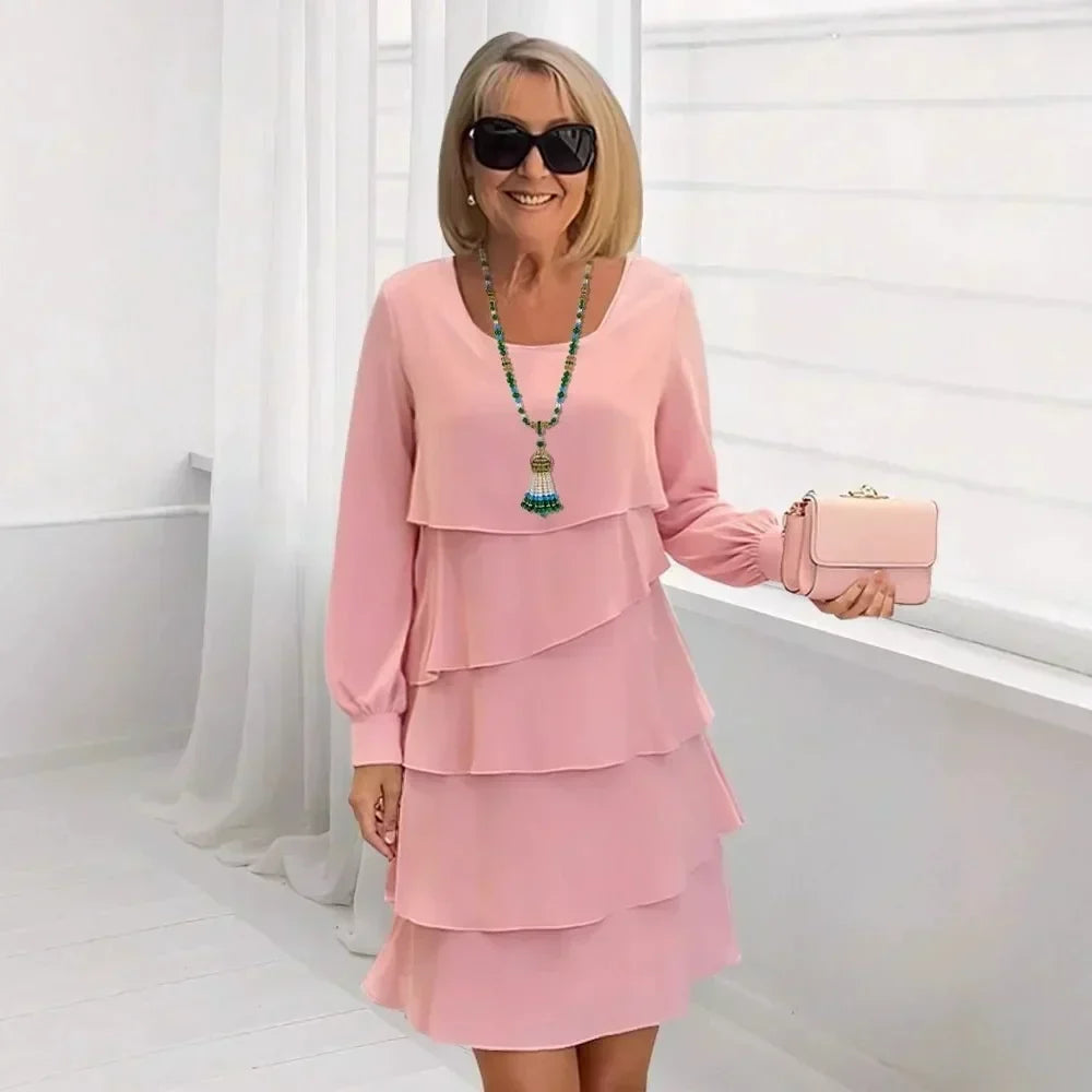 Margaret | Women's Elegant Comfort Ruffle Mini Dress Long Sleeve