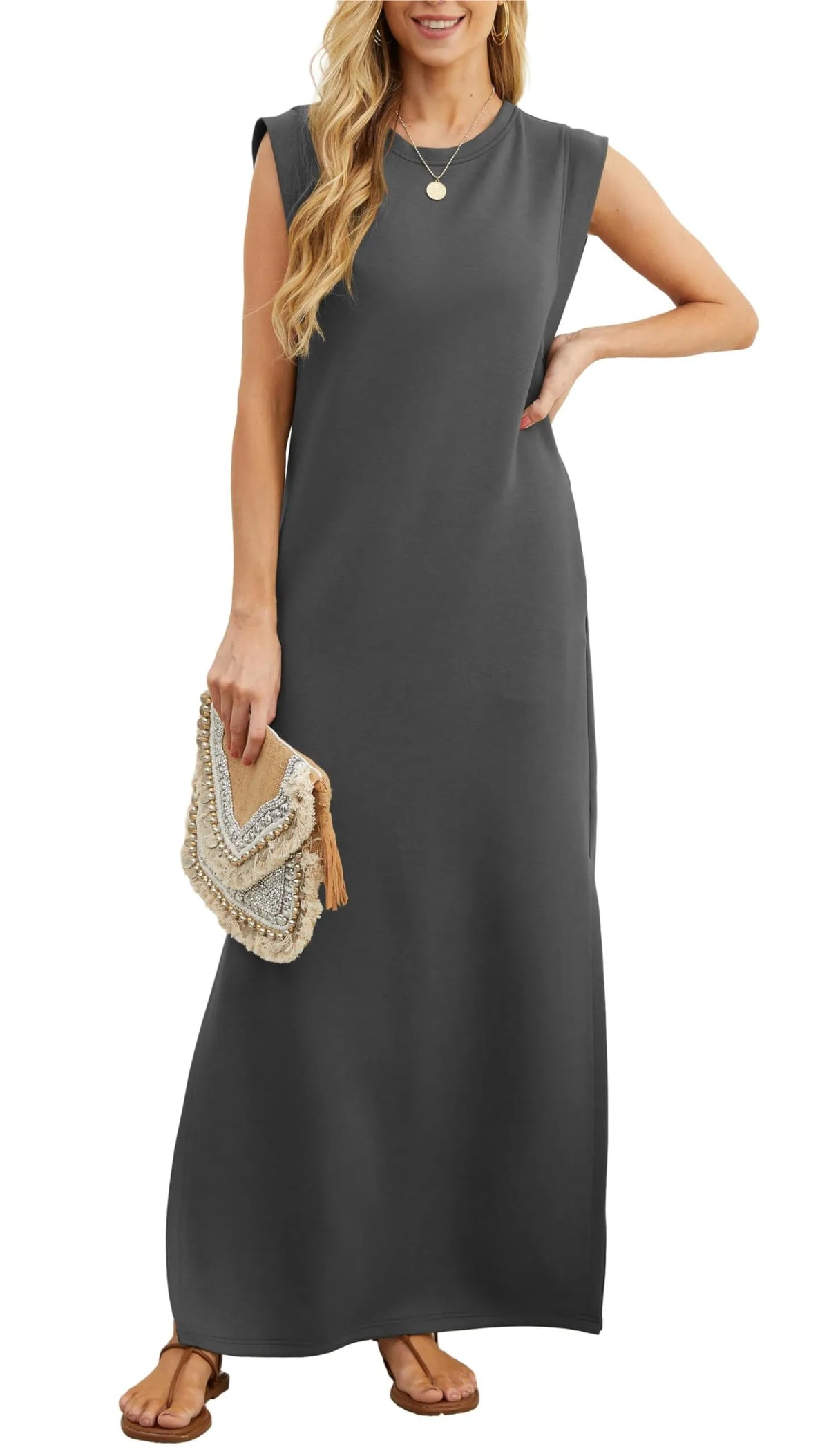 Denise | Women's Casual Loose Split Wrinkle-Free Maxi Dress with Pockets
