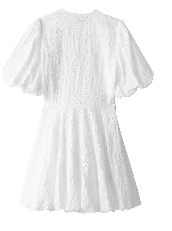 Fay | Women's White Mini Dress Featuring Embroidered Ruffle Accents