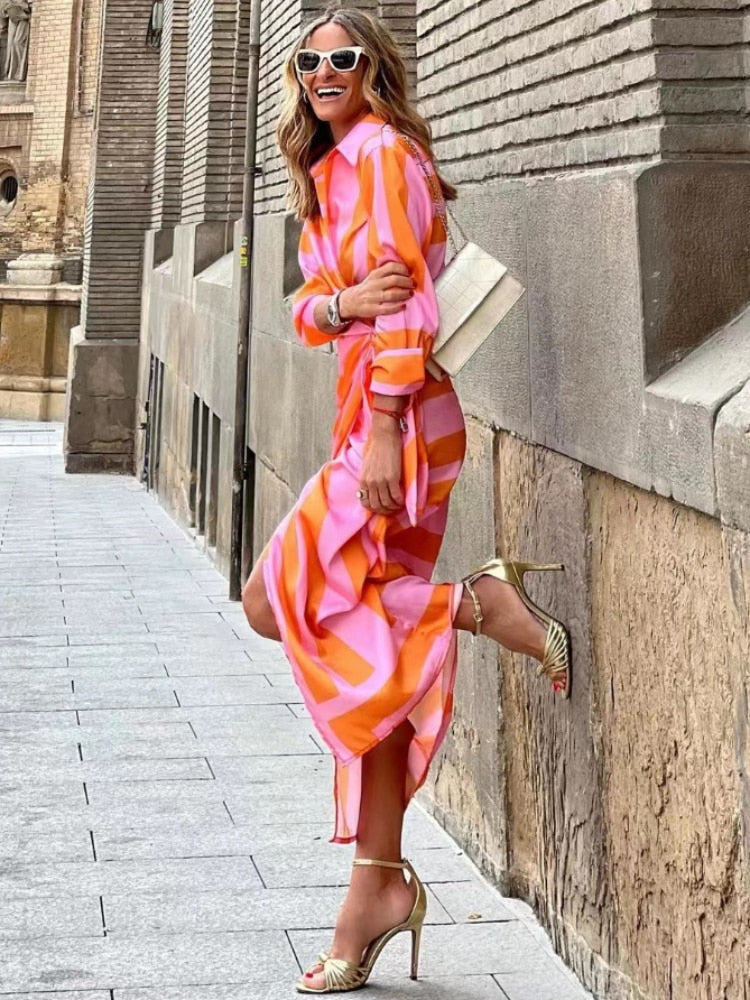 Clarissa | Women's Striped Midi Shirt Dress