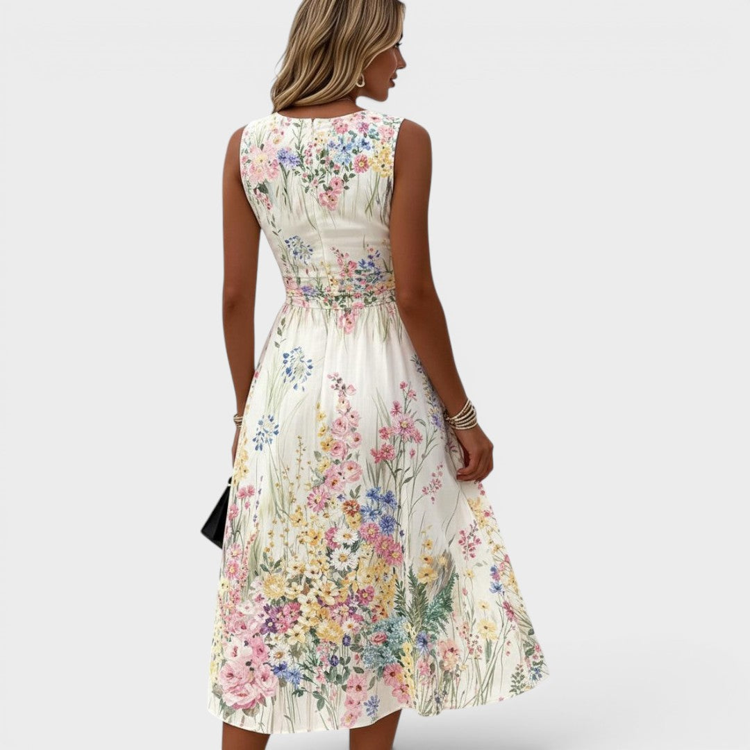 Tanya | Women's Floral Midi Dress with Sleeveless Design