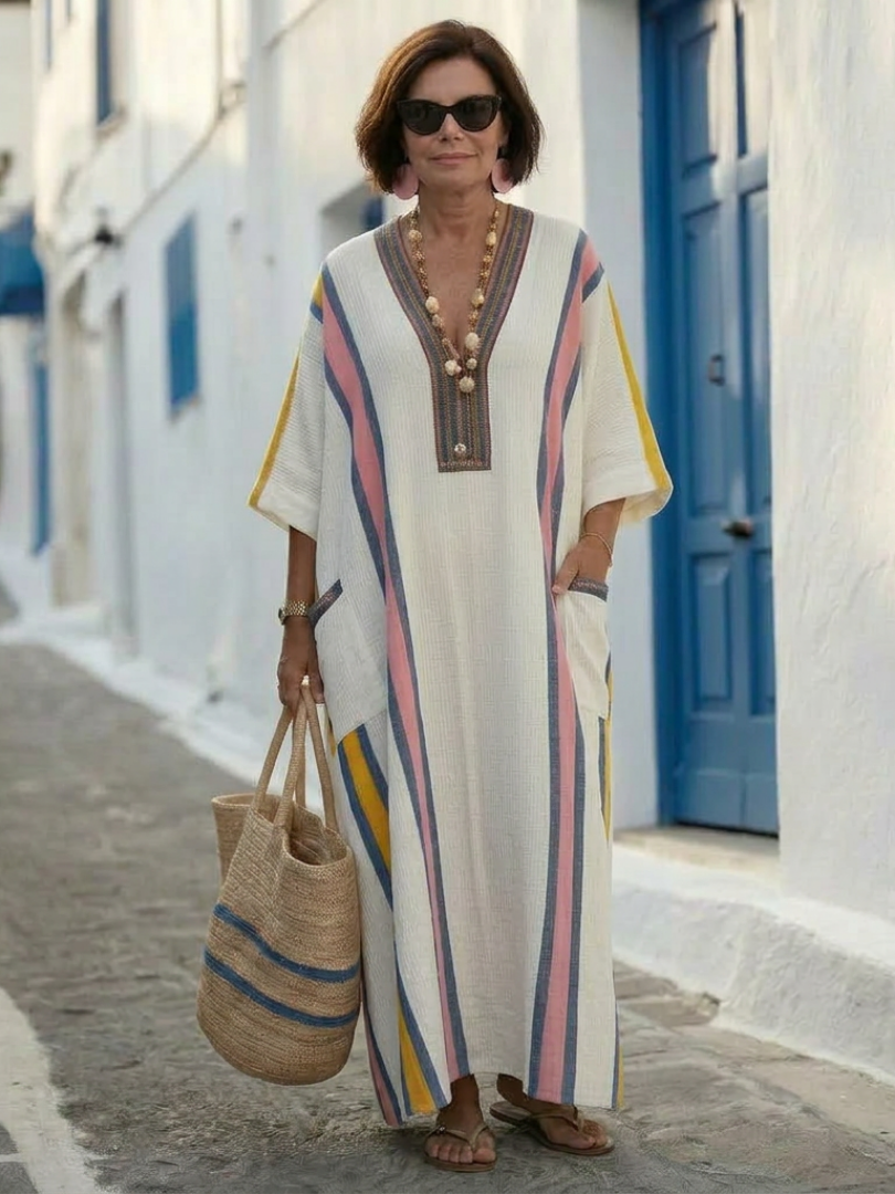 Noemi | Women's Relaxed V Neck Half Sleeve Pocket Maxi Dress