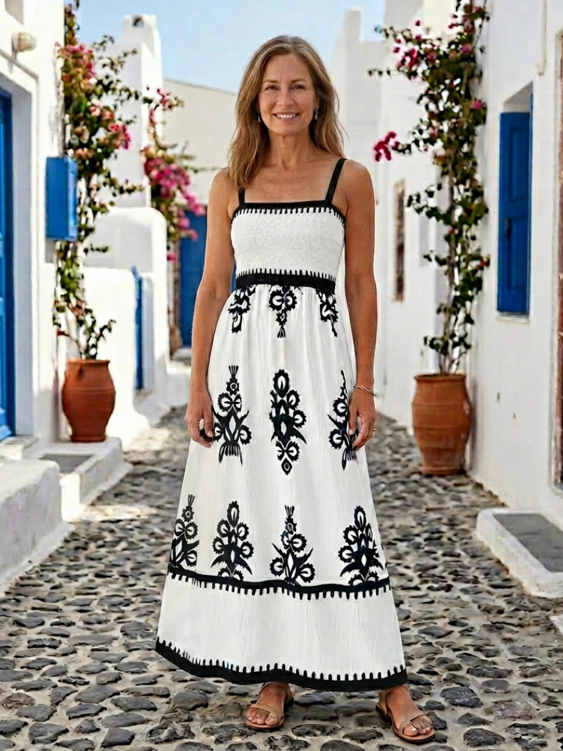 Odelina | Women's Sleeveless Smocked Bodice Maxi Dress with Smocking