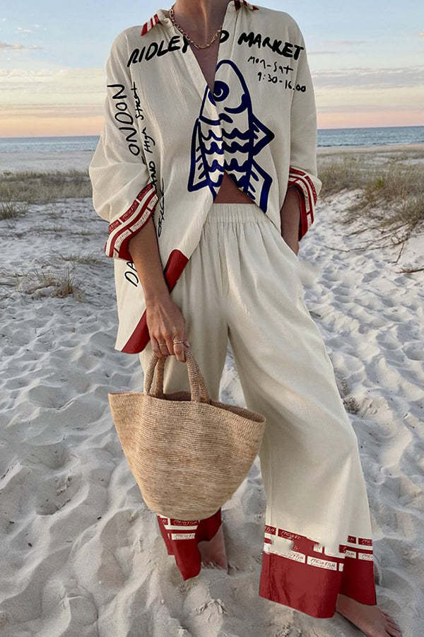 Rounelle | Women's Relaxed Complete set with blue fish print