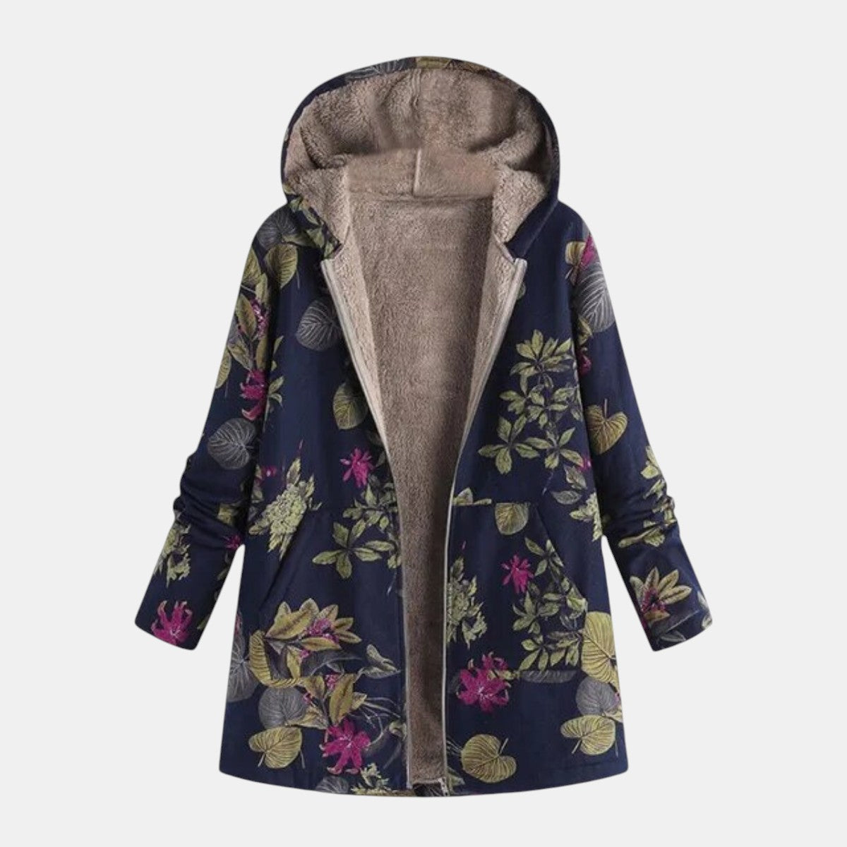 Aurora | Women's Navy Garden Floral Plush Coat