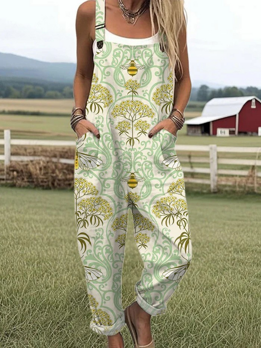 Women's Vintage Floral Jumpsuit, Effortless Comfort & Stylish Wide Leg Design