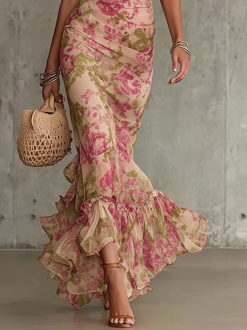 Mae | Women's Retro Floral Puff Sleeve Maxi Dress