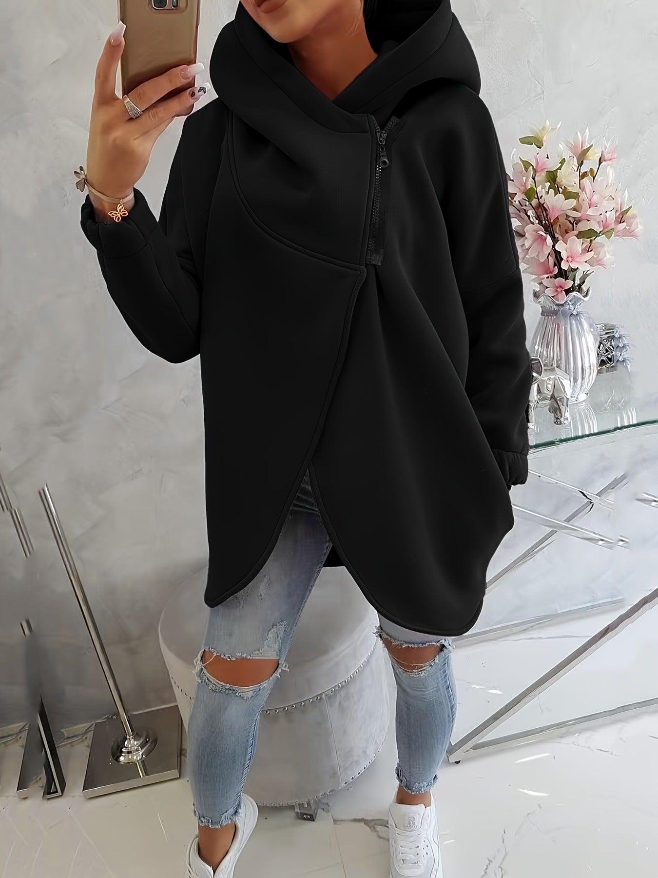 Leslie | Women's Relaxed Everyday Essential Zip Hoodie with Pockets