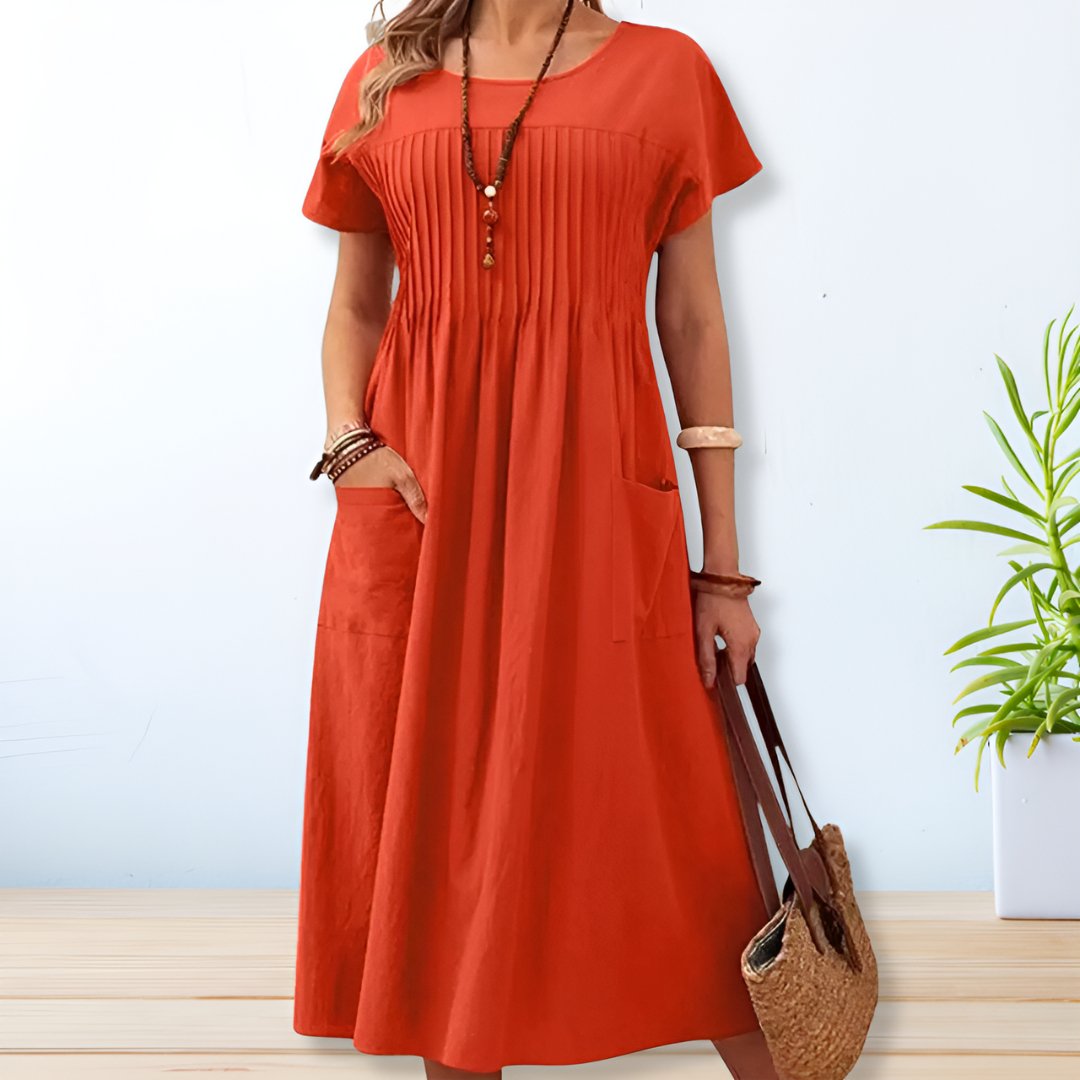 Jacqueline | Women's Relaxed Fit Day Midi Dress with Pockets