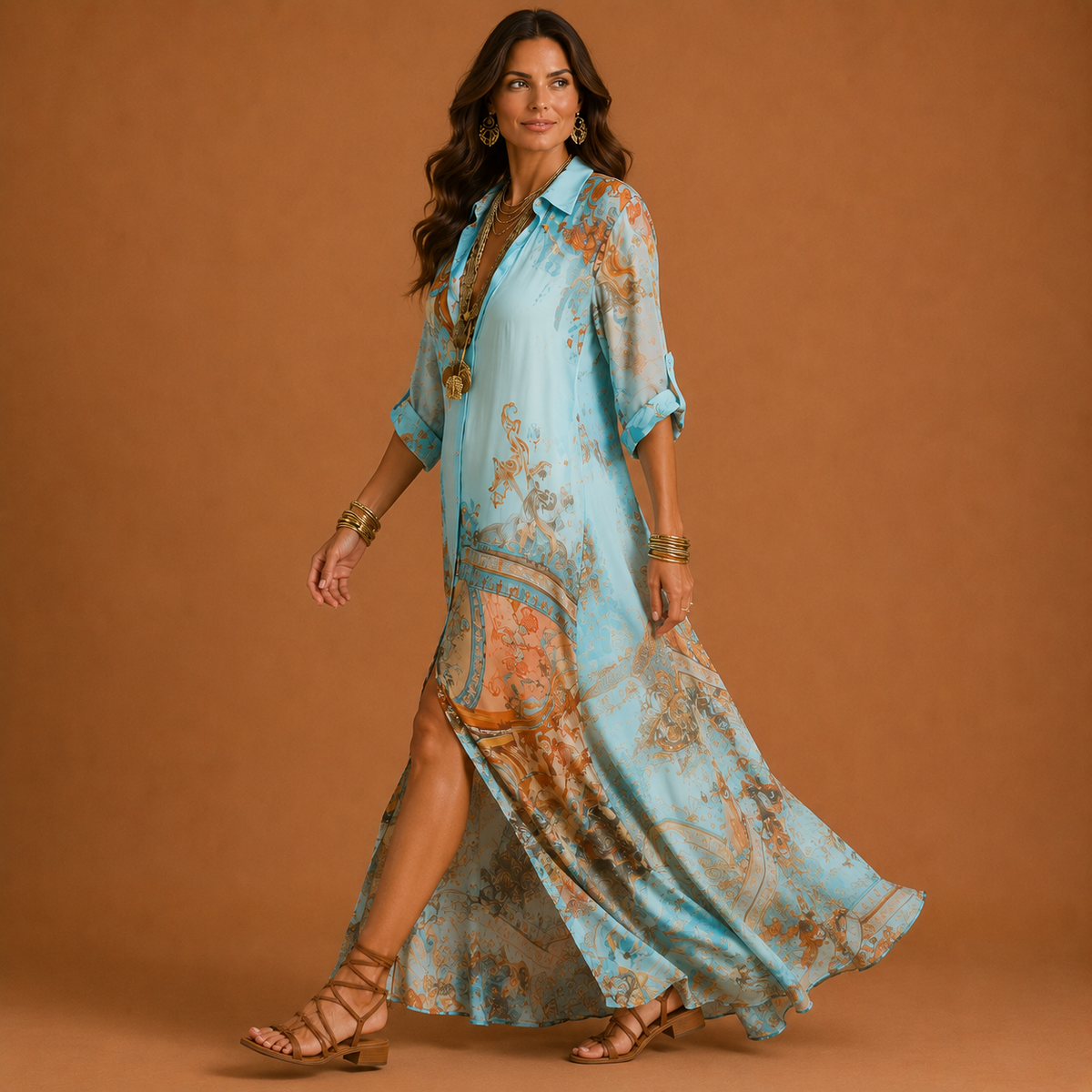 Cleo | Women's Shirt Maxi Dress with Side Slit