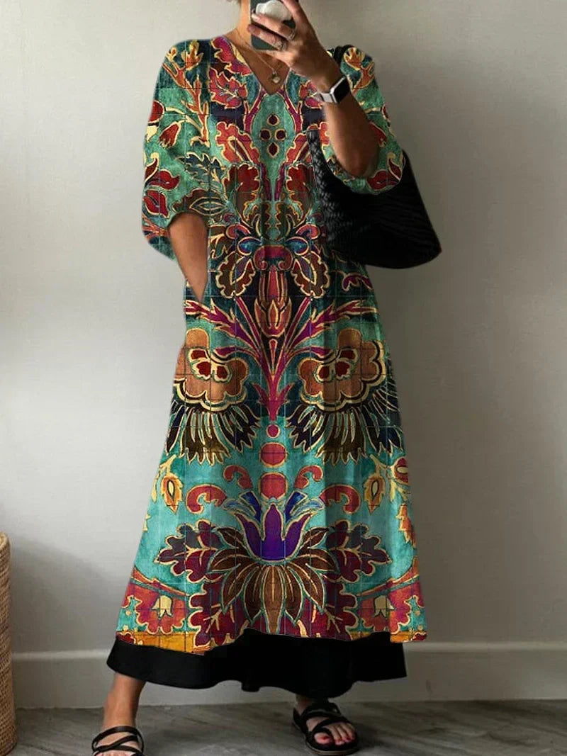 Women's Relaxed Elegant Maxi Dress with Carolina Print