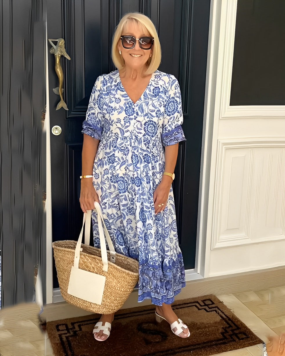 Keisha | Women's Elegant Floral V-Neck Maxi Dress
