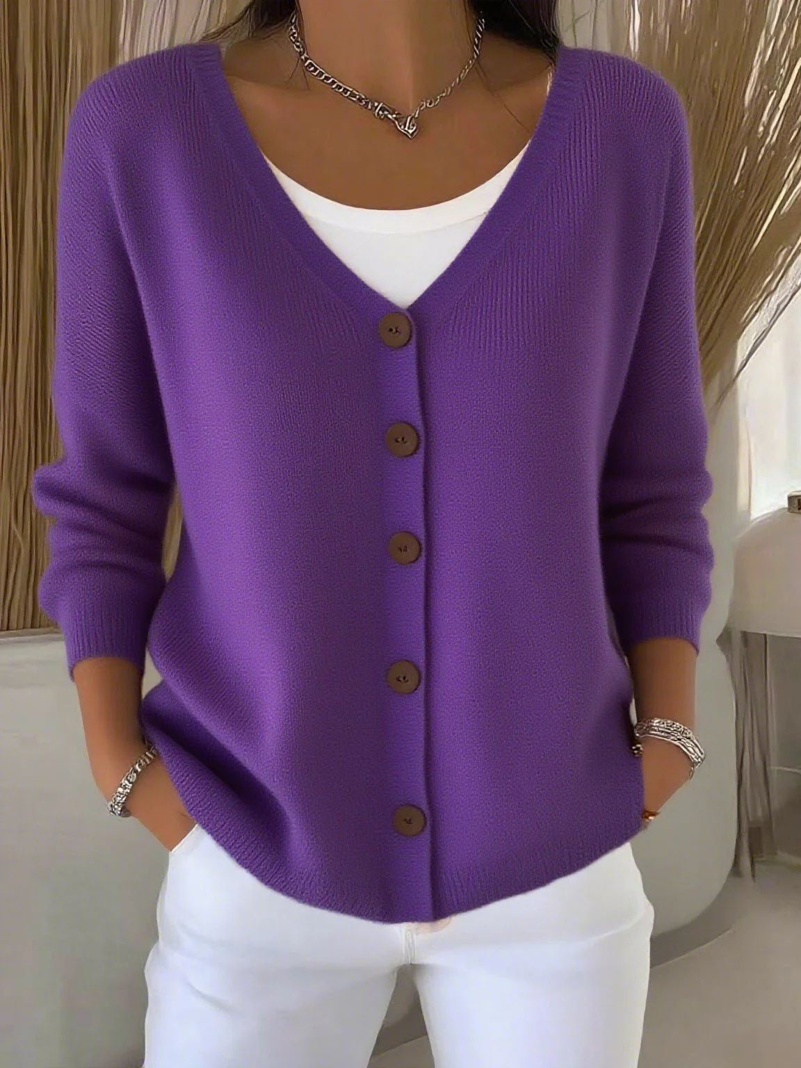 Olivia | Women's Long Sleeve V-Neck Button Jumper