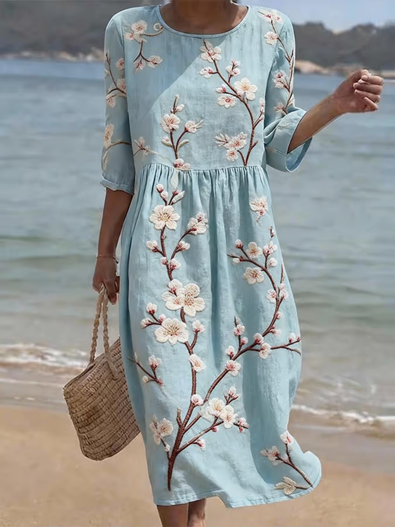 Maya | Women's Floral Casual Elbow-Sleeve Midi Dress