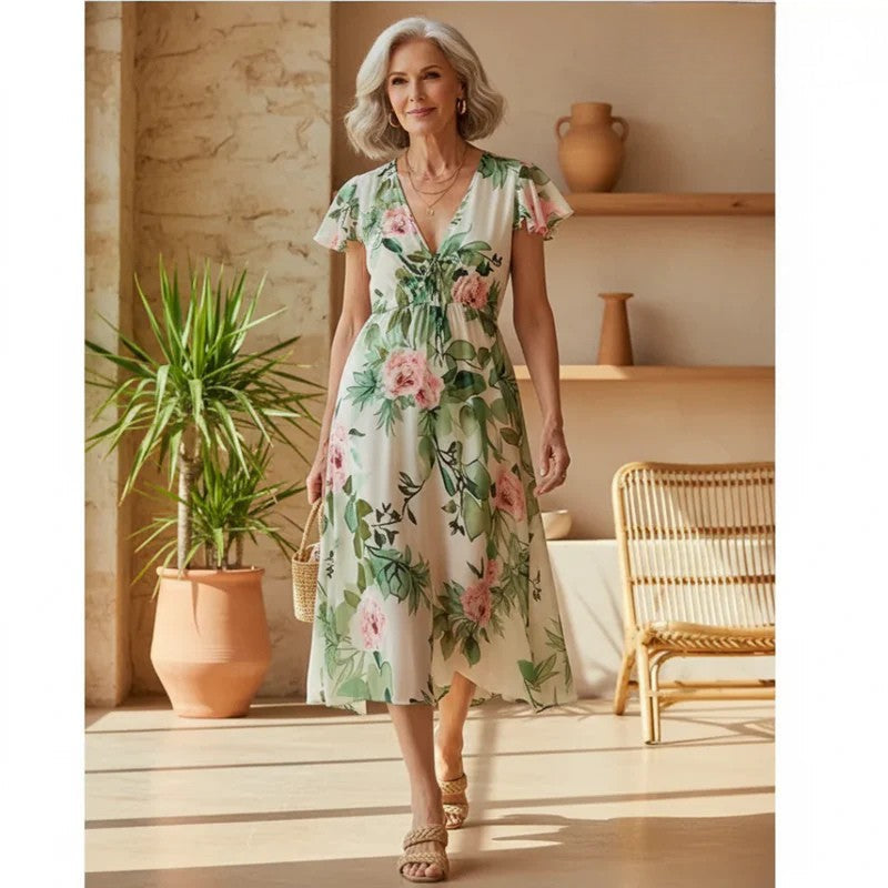 Nirella | Women's Floral Breeze Midi Dress with Ruffle Detail