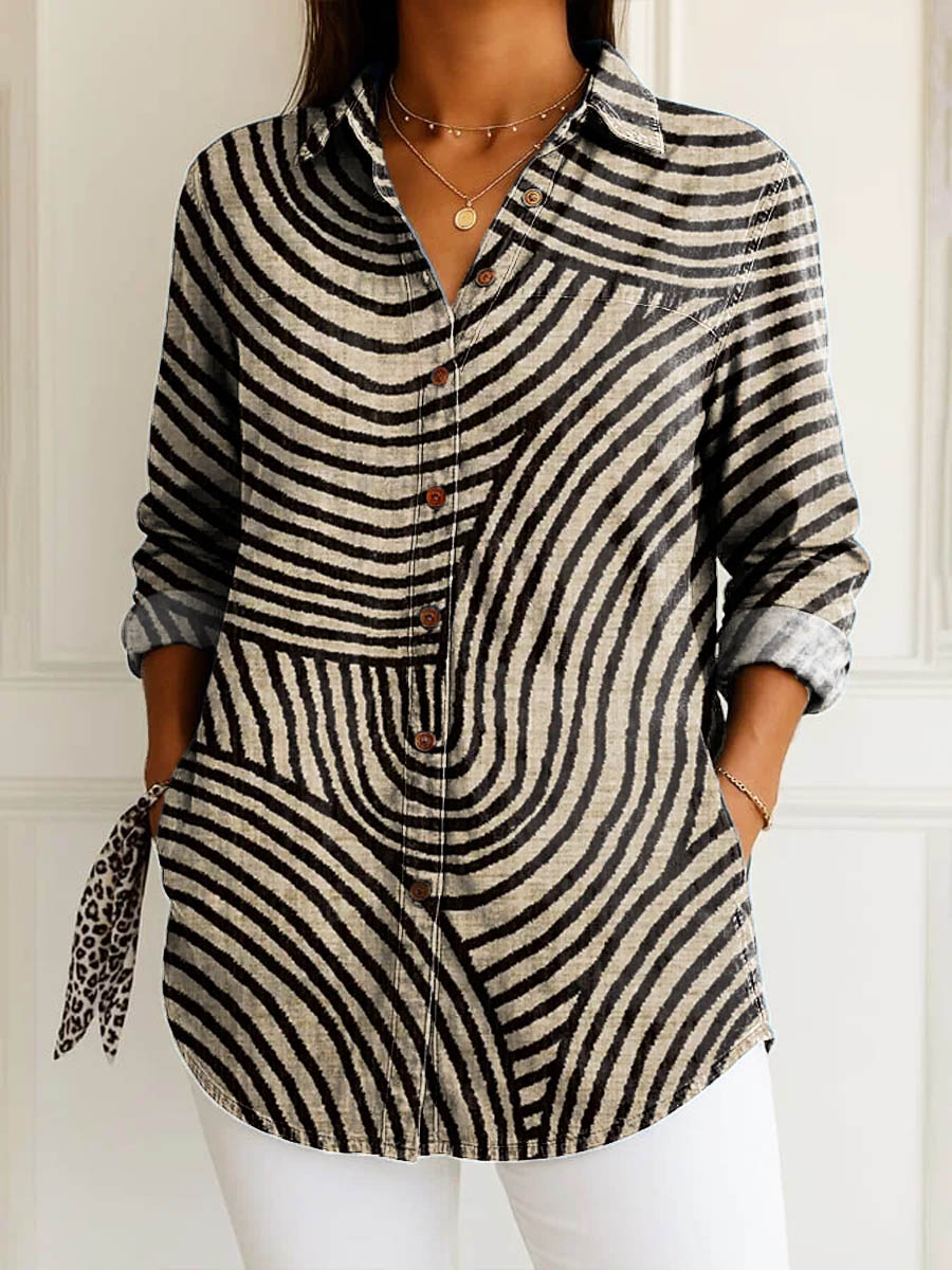 Ingrid | Women's Longline Relaxed Spiraling Stripes Shirt