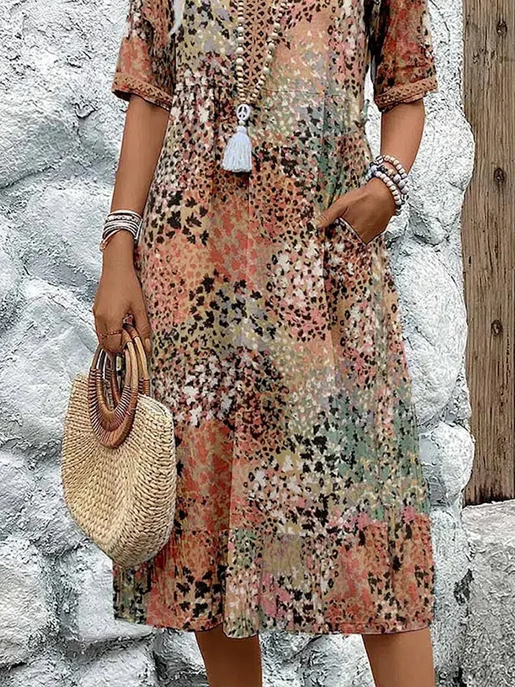Florence | Women's Relaxed Vibrant Midi Dress with Pockets
