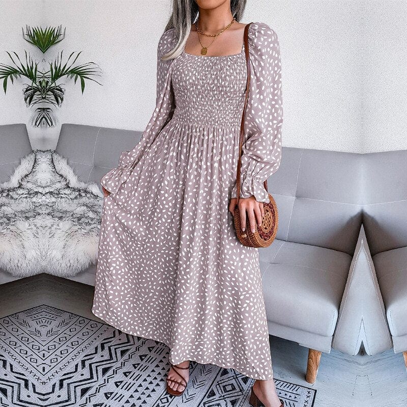 Women's Lotte Elegant Beige Long Sleeve Maxi Dress