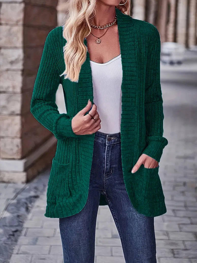 Neva | Women's Longline Elegant Ribbed Long Sleeve Cardigan