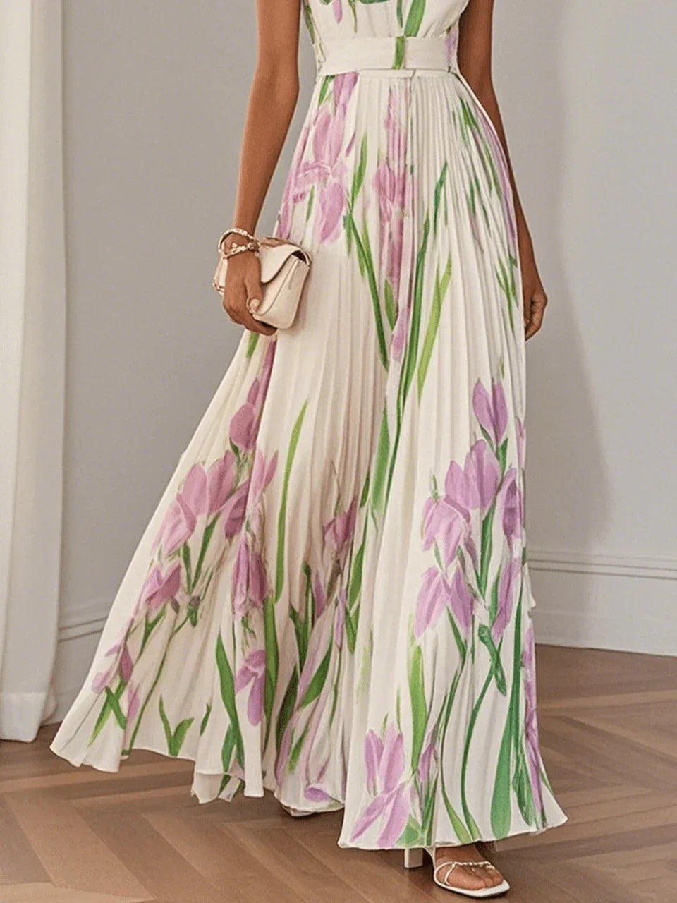 Nina | Women's Long Floral Pleated Maxi Dress