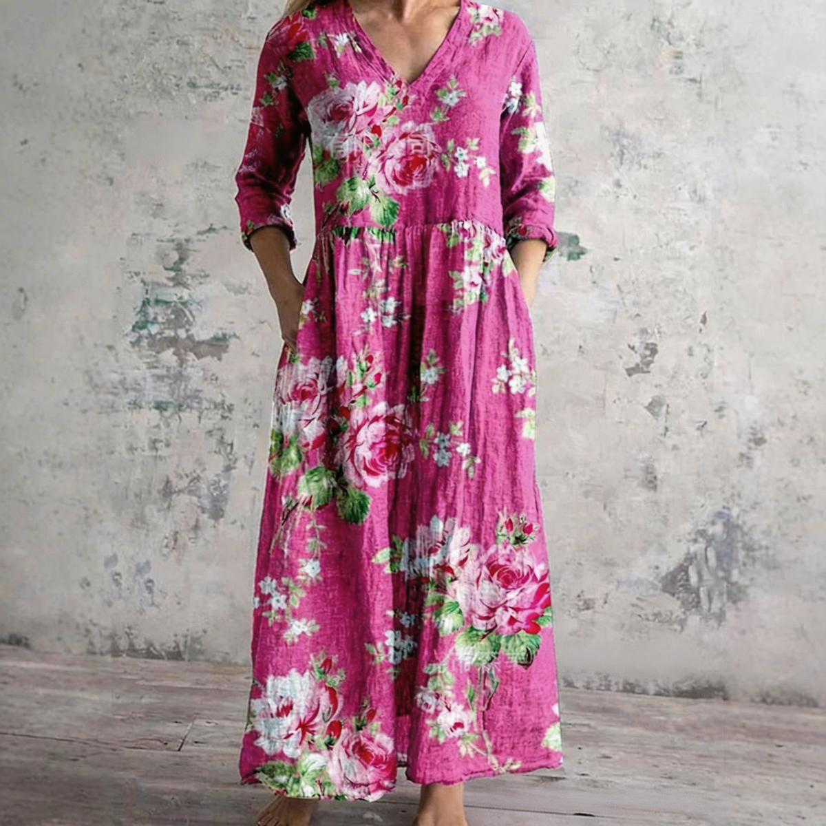 Women's Elegant Maxi Dress with Lana Print and Fringe