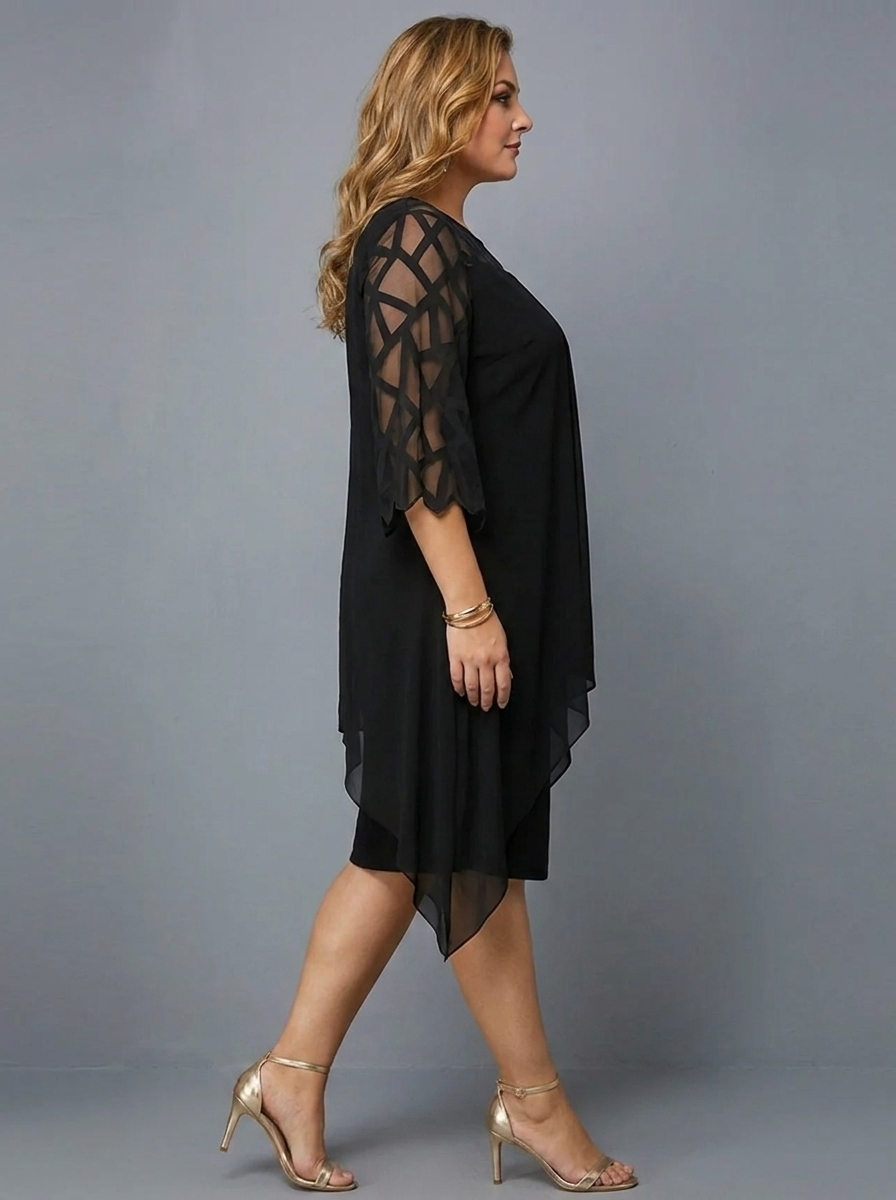 Women's Round Neck Embroidered Patchwork Mini Dress