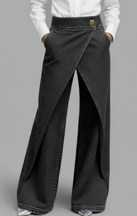 High-Waisted Loose-Fit Cropped Wide-Leg Jeans for Women