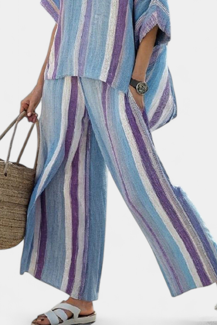 Ginevra | Women's Longline elegant mauve pastel top and striped trousers