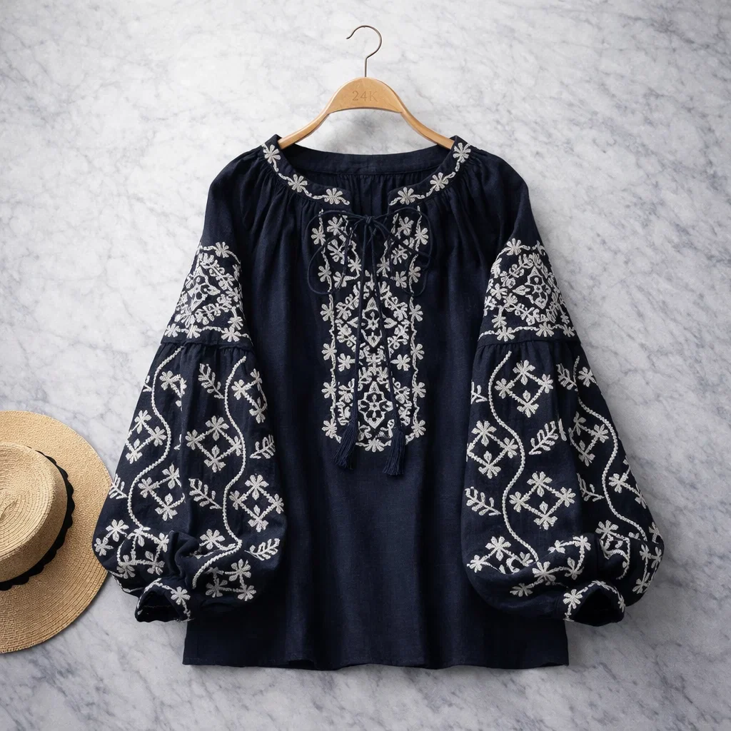 Women's Relaxed Adelina Blouse with Short Sleeve