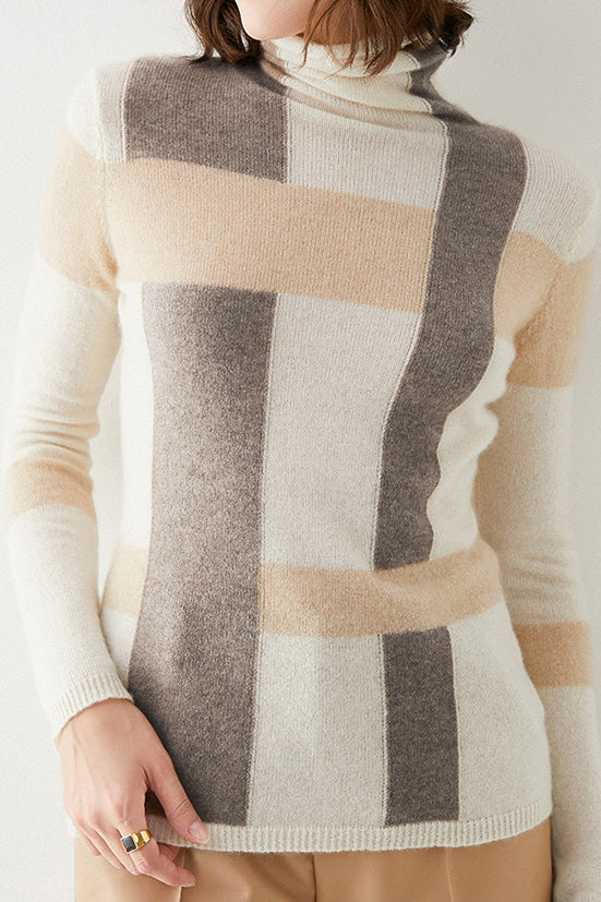 Linda | Women's Colour Block Roll Neck Jumper