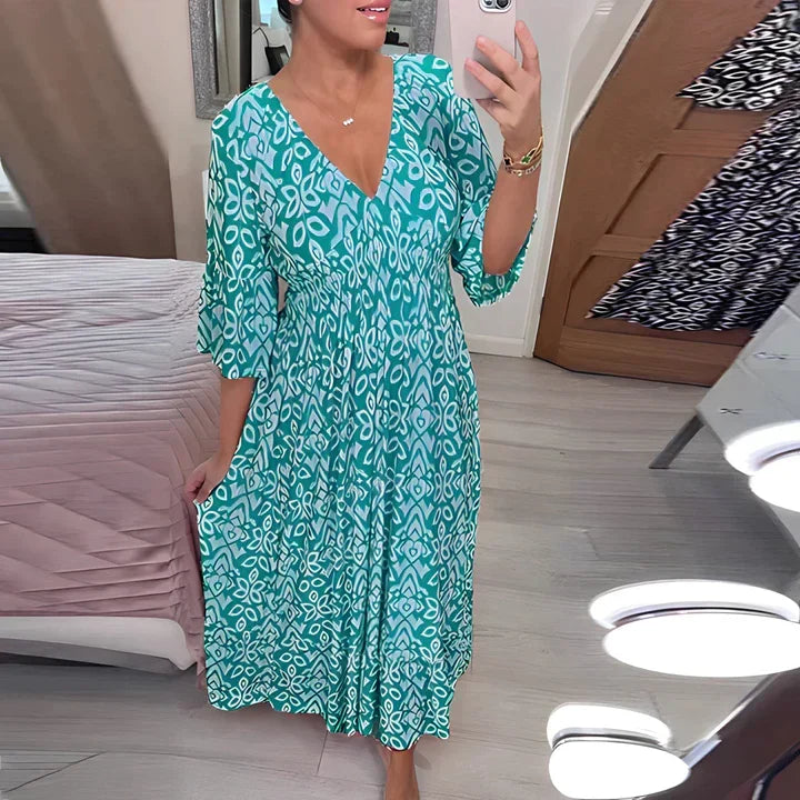 Frieda | Women's Airy Summer Midi Dress with V-Neck