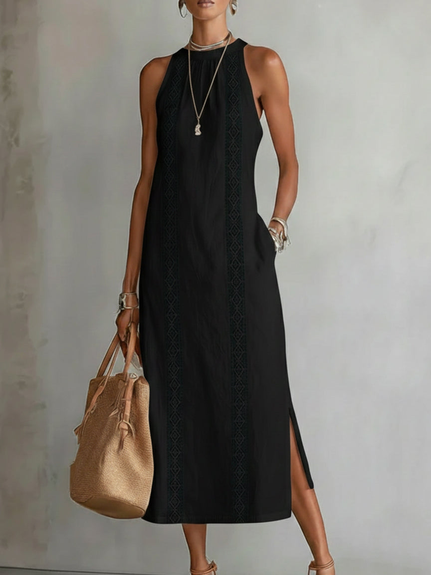 Jimena | Women's Midi Dress with Stylish Mao Collar