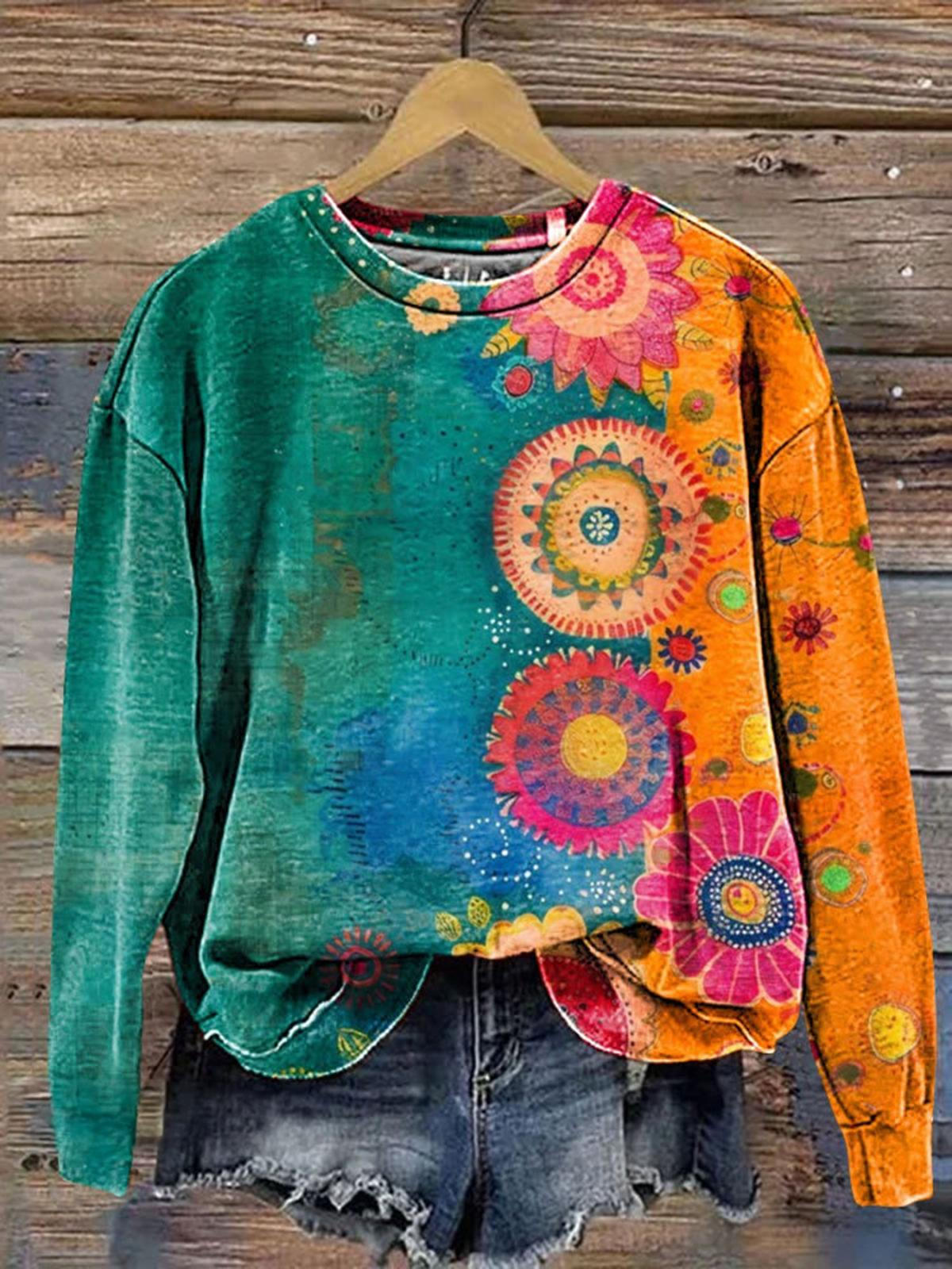 Women's Tamara + Vintage Flower Printed Long Sleeve Casual Top