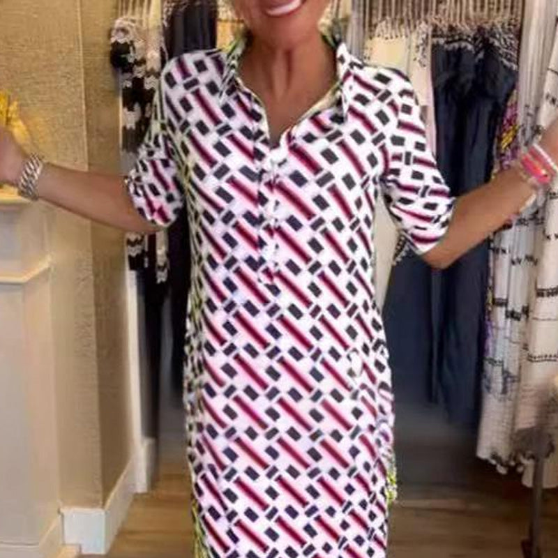 Pamela | Women's Geometric Patterned Shirt Dress