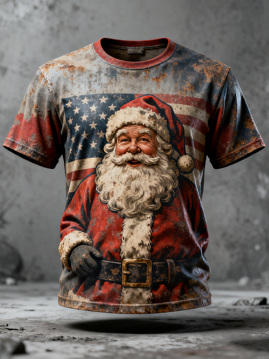Men's Christmas Print Casual T-shirt with Crew Neck and Short Sleeve
