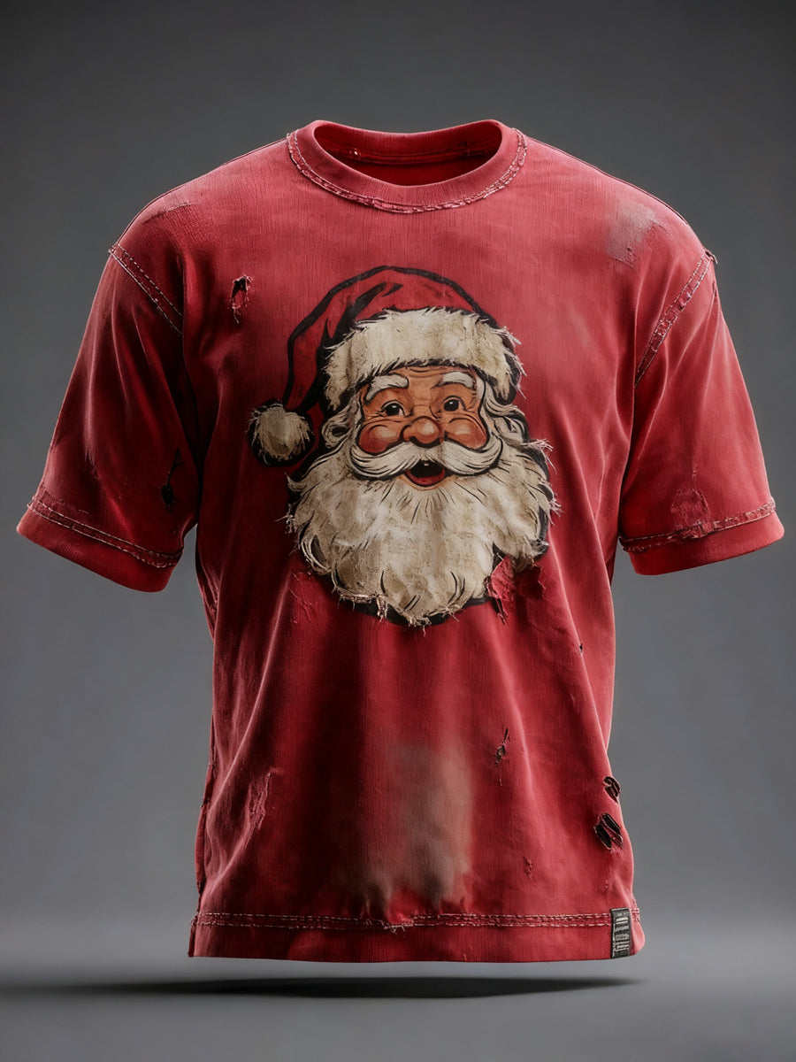 Men's Christmas Print Casual T-shirt with Crew Neck and Short Sleeve