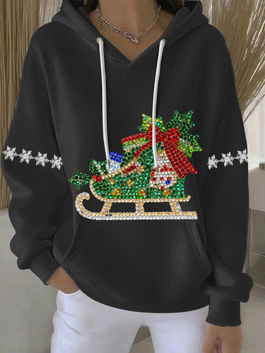 Women's Christmas Print Casual Hoodie with Drawstring