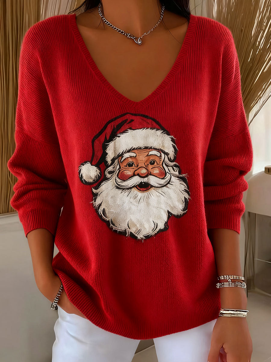 Women's Longline Relaxed Santa Claus Print Casual Top